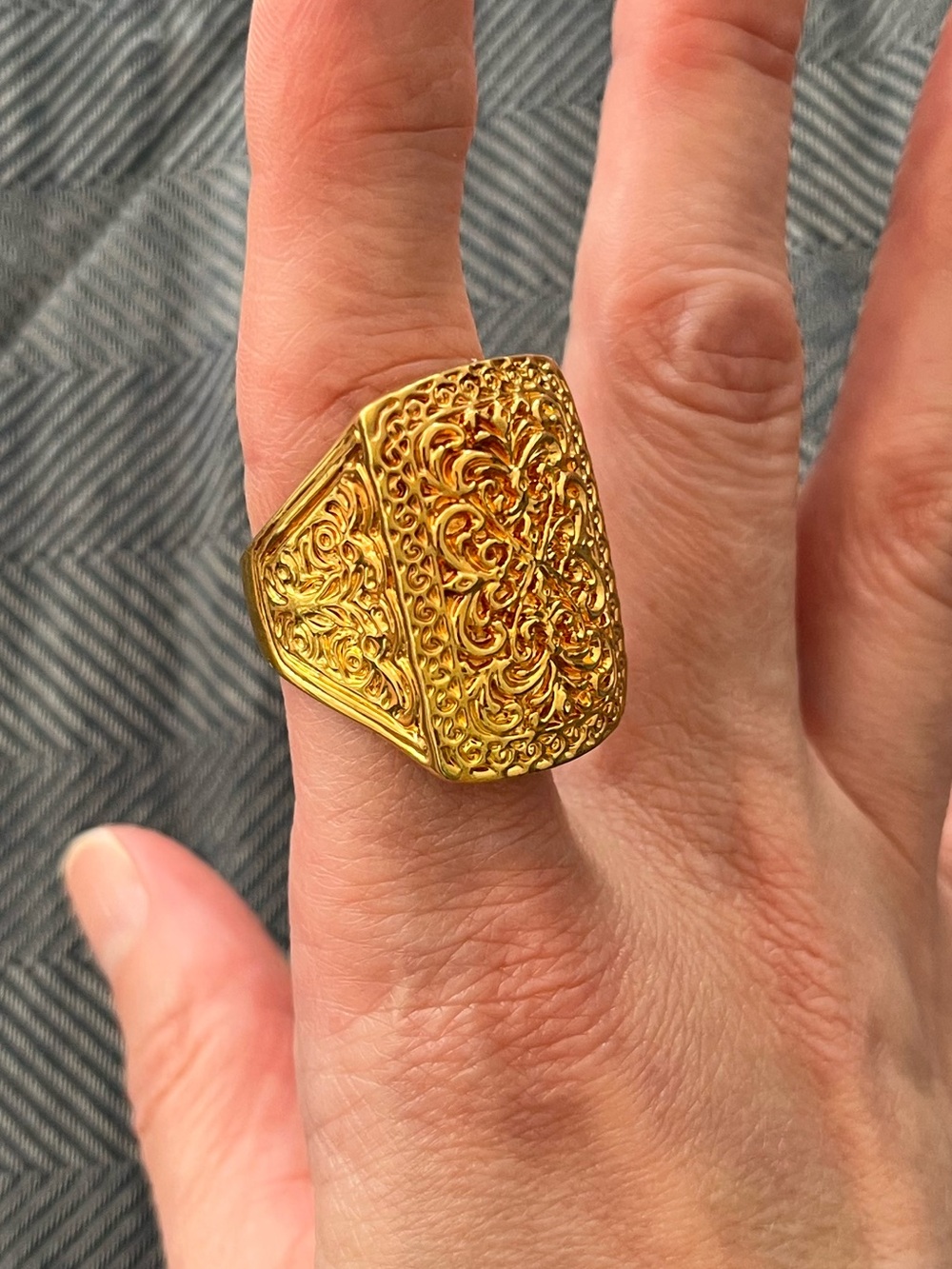 Gold Tone Filigree Statement Ring